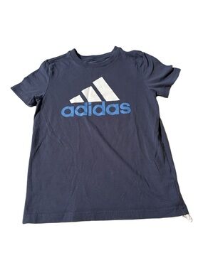 Adidas Boys Navy Logo Tee - Blue & White Size 7